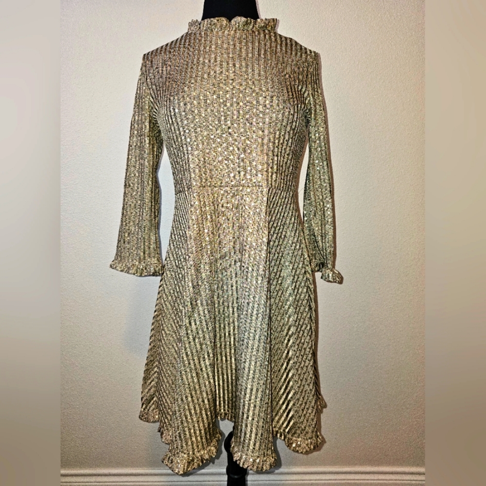 Twirl & Shine! ✨ Gold Art Class Dress with Ruffles - Size XL/18